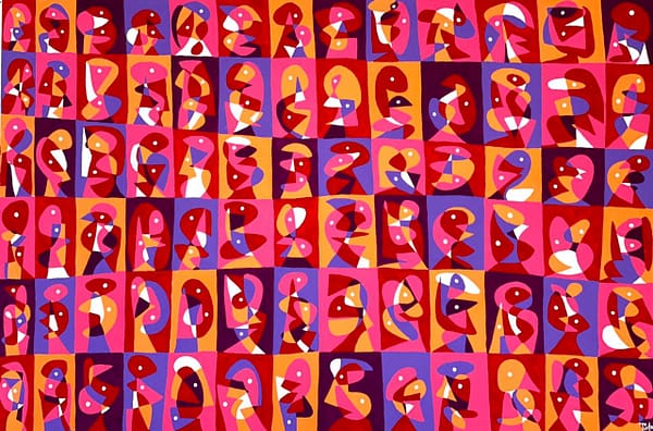 Mosaico en rojos producto del lenguaje de Enrique Pichardo